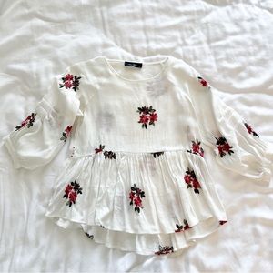 Embroidered Linen Floral Blouse